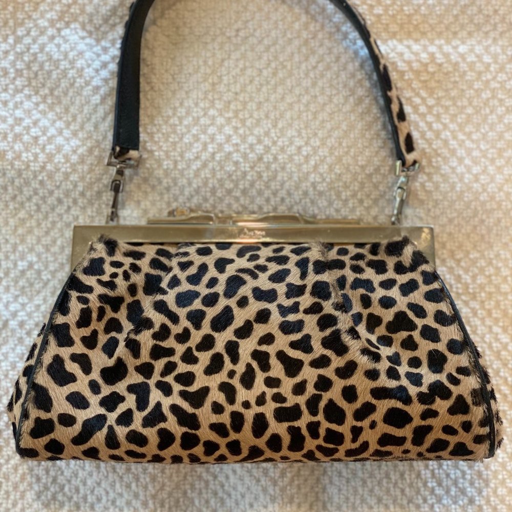 Cartier Panther Logos 2way Purse Leopard Fur Brown Silver